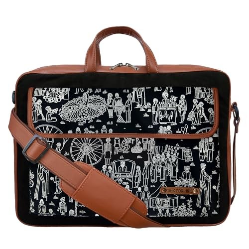 Funk For Hire Mela Printed One Pocket Cotton Canvas Unisex 15.6 inch Laptop Bag Black - Image 1