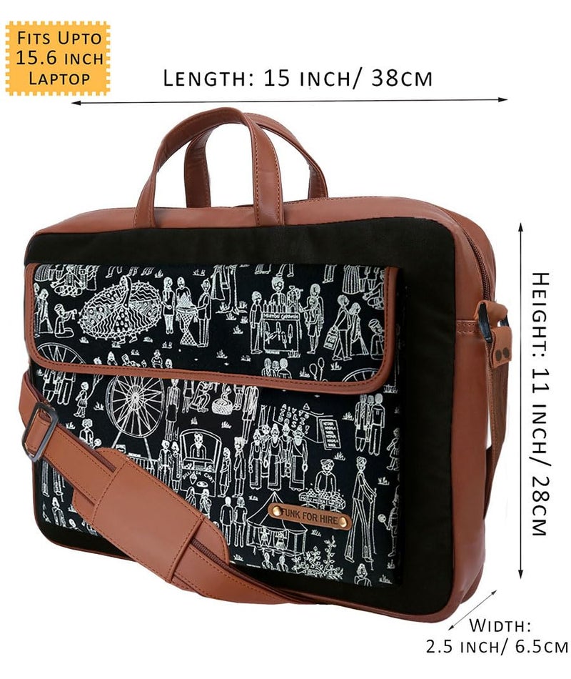 Funk For Hire Mela Printed One Pocket Cotton Canvas Unisex 15.6 inch Laptop Bag Black - Image 2