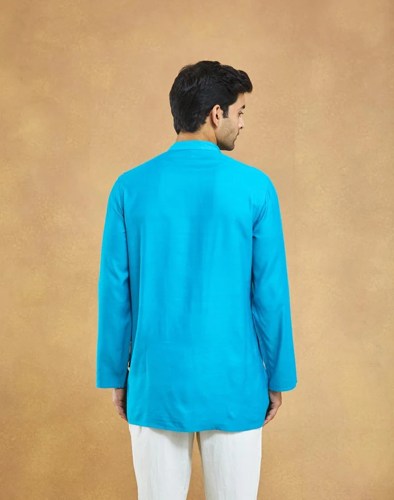 Fabindia Turquoise Viscose Silk Short Kurta