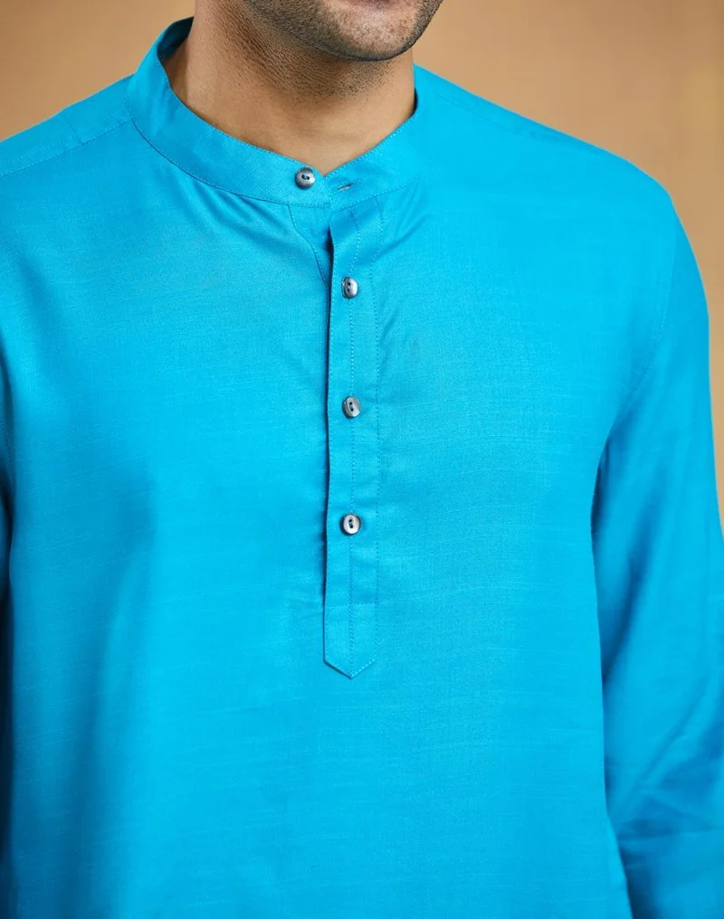 Fabindia Turquoise Viscose Silk Short Kurta