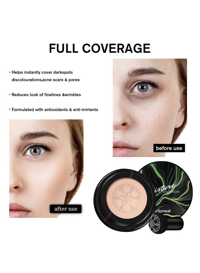 Kriloneal Cc Cream Foundation Mushroom Head Air Cushion Cc Cream Moisturizing Concealer Waterproof Oil Control Long Lasting Nude Makeup With Mushroom Makeup Sponge (Natural) - Image 4