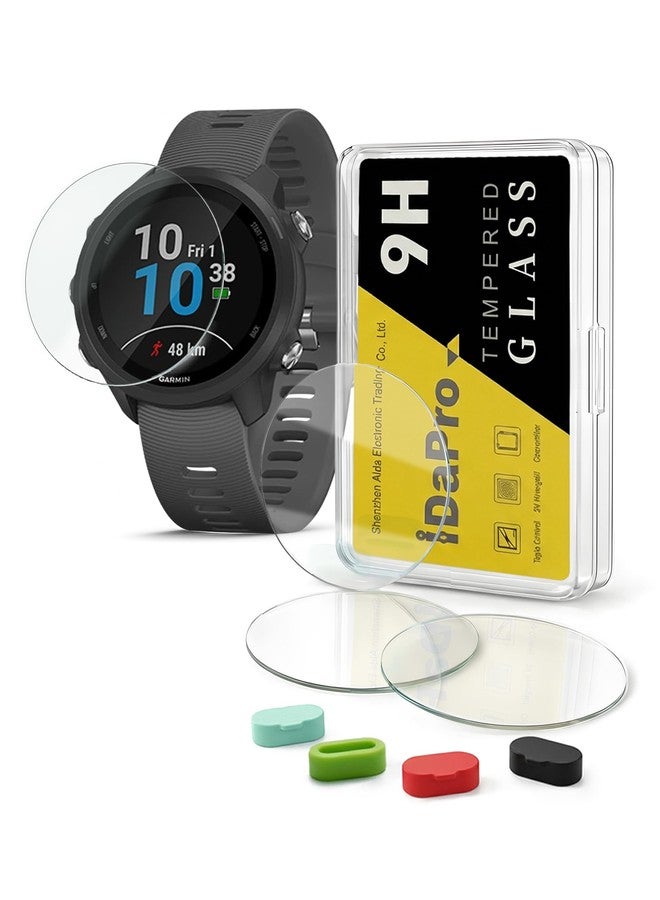 iDaPro 4+4 Pack Screen Protector for Garmin Forerunner 245 Music / 245 smartwatch + Silicone Anti-dust Plugs, 9H Tempered Glass Protection Kit in Reusable Storage Case, Anti-Scratch,Bubble-Free Installation - Image 1