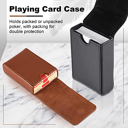 Skylety 2 Pieces Single Deck PU Leather Playing Card Case Holder Black Brown Deck Holder Playing Card Holders for Adults Box Protector Poker Case Fits Poker and Bridge Size for 3.54x 2.36 Inch Gard - Image 3