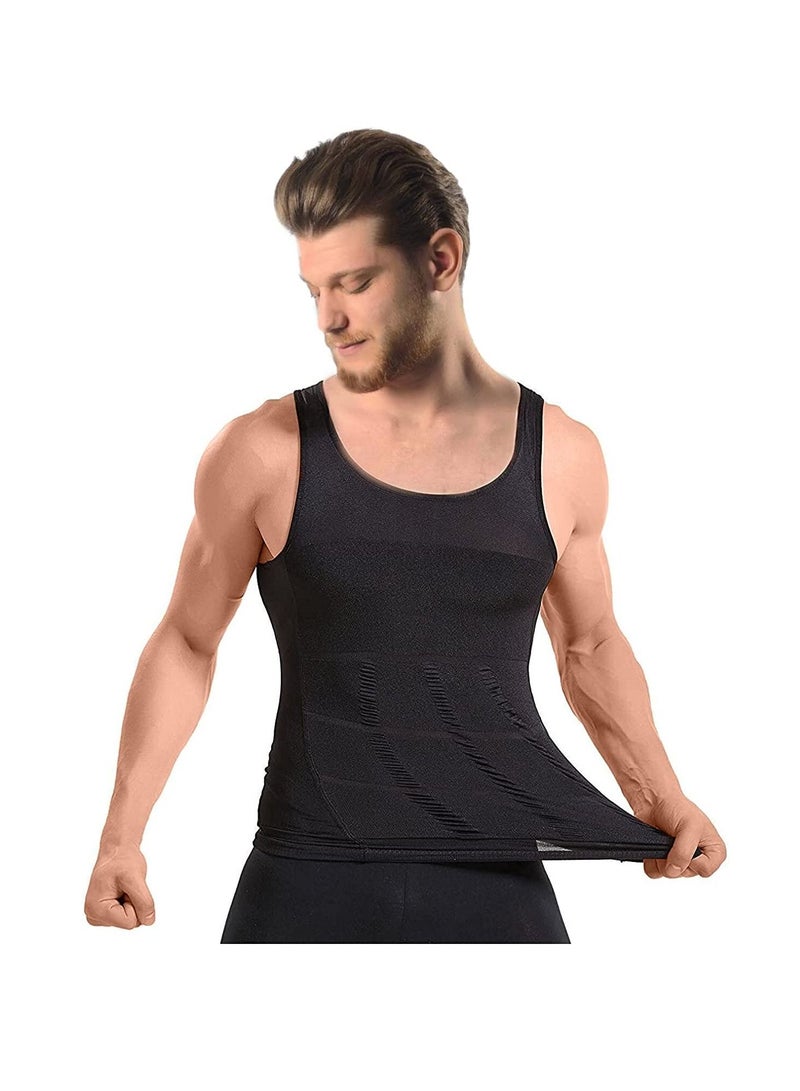 Mens Slimming Body Shaper Vest Shirt Abs Abdomen Slim Stretchable Tummy Tucker Vest Black XL - Image 1