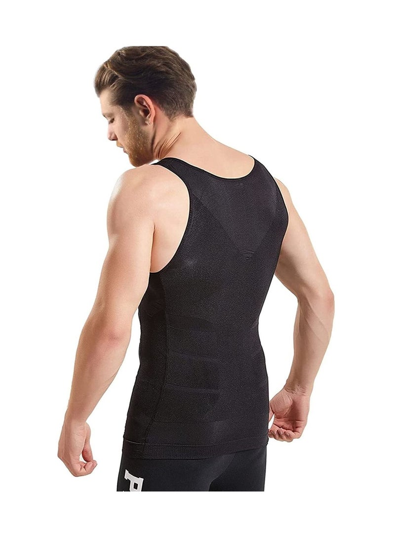 Mens Slimming Body Shaper Vest Shirt Abs Abdomen Slim Stretchable Tummy Tucker Vest Black XL - Image 2