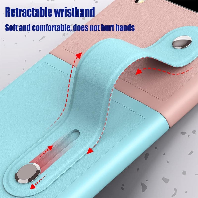 MAKINGTEC Mobile Phone Protective Case, for Z Flip 3 5G 2021 with Hand Strap Cover PU Leather Compatible with Fit for Samsung Galaxy Z Flip 3 5G Case Wristband Plastic PC (Pink Blue) (Galaxy Z Flip 3) - Image 2