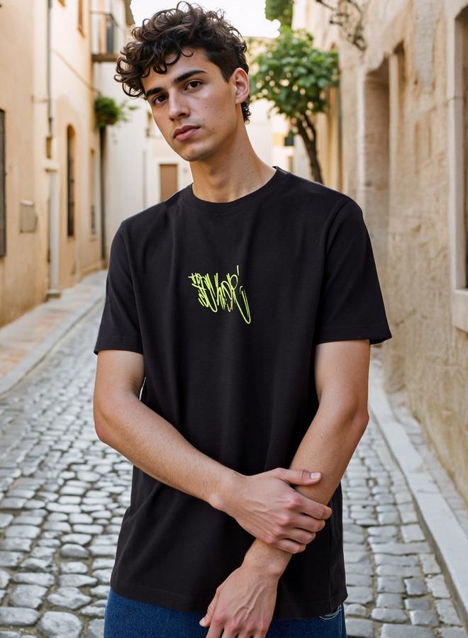 SP Characters Graffiti Print T-shirt with Crew Neck and Short Sleeves - Image 1