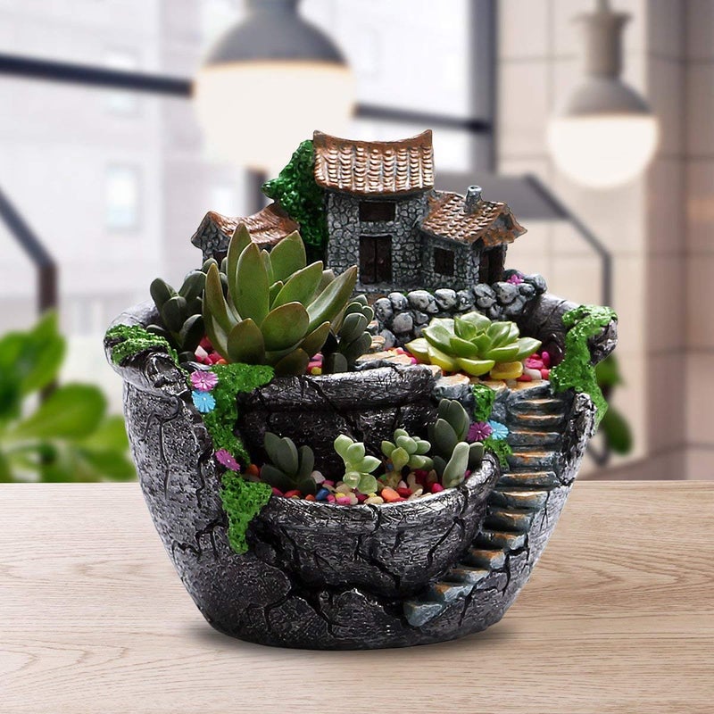 wdcfxy Creative Fairy Garden Flower Pot, Plant Pot, Succulent Plant Flower Pot Rack - Hanging Design Suitable for Home, Office, and Garden Decoration (Silvery) - Image 5