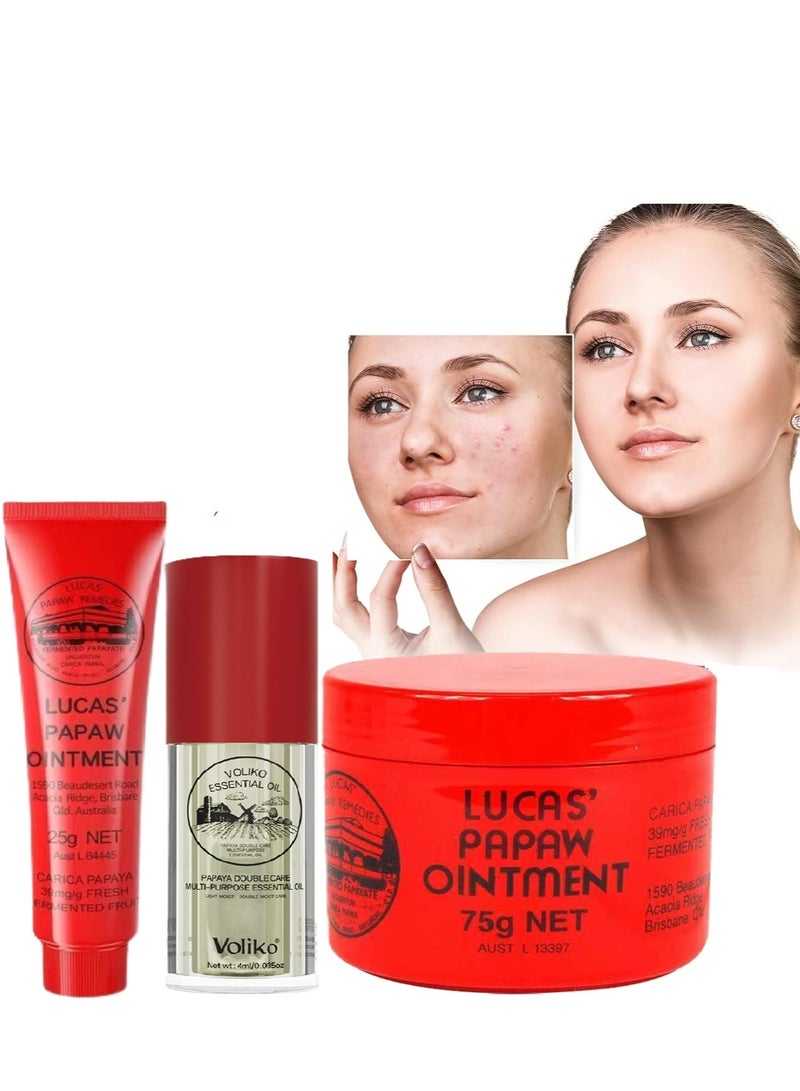 لوكاس كريم باباو، عبوة من 3 مرهم بابايا كريم إصلاح باباو، كريم مرطب مغذي متعدد الوظائف كريم باباو للبشرة والشفاه واليدين والجروح - Image 1