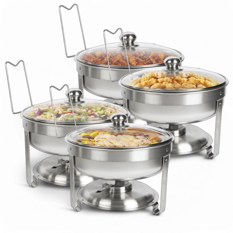 Alpha Living Chafing Dish Buffet Set of 4 Complete Stainless Steel Chaffe Buffet Set with Glass Lids Chafing Fuel Holder Elegant and Practical Warmer Trays for Buffet Wedding Catering Supplies