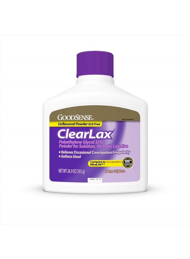 GOODSENSE Polyethylene Glycol 3350 Powder for Solution, Osmotic Laxative, Softens Stool, Relieves Occasional Constipation, 26.9 Ounce - Image 1