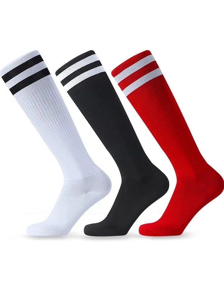 Kids Soccer Socks 3 Pairs Long Football Knee High Athletic School Team Dance Sports Socks for 5 to 12 Youth Boys Girls - Image 1