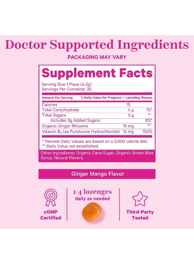 Pink Stork حلوى بيك ستورك للغثيان الصباحي - حلوى مانجو زنجبيل عضوية مع فيتامين ب6 للغثيان الصباحي، دوار الحركة، حرقة المعدة، متطلبات الحمل - 30 حبة مغلفة - Image 4