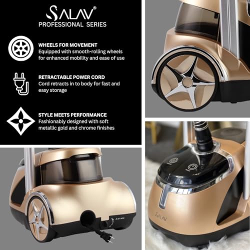 SALAV Limited Edition Professional Series Dual Bar Garment Steamer with Foot Pedals, Stainless Steel Steam Plate, Retractable Power Cord, 1.8L (60.8 oz) Water Tank, 1500 watts, 60+mins of Steam - Image 3