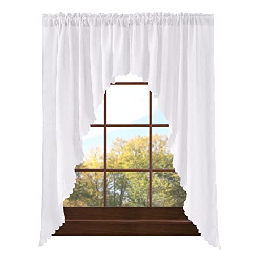 Valea Home Soft Burlap Look Swag Curtains Rustic Natural Rod Pocket Kitchen Valance Curtain Panels for Small Window 63 inch Length, White, 2 Panels - Image 1