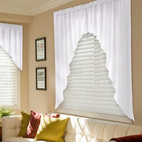 Valea Home Soft Burlap Look Swag Curtains Rustic Natural Rod Pocket Kitchen Valance Curtain Panels for Small Window 63 inch Length, White, 2 Panels - Image 2