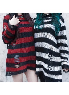 Generic Mohair new European and American Foreign trade loose striped sweater Women's Mid-length pullover ripped thin wool sweater  - Image 5