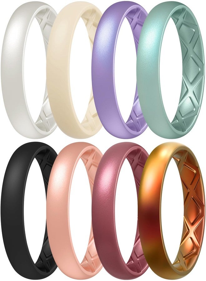 Egnaro Women's Silicone Band Rings, 5.5mm x 2mm Workout Flexible Hypoallergenic Rubber Band Trendy Jewelry Sets For Gym, 6.5-7, Silicone, No Gemstone - Image 1