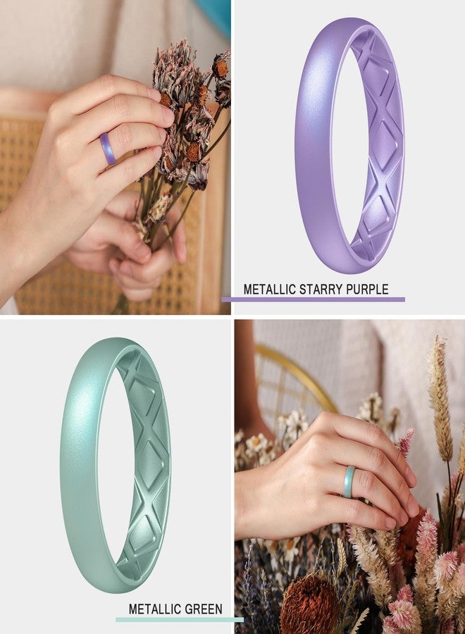Egnaro Women's Silicone Band Rings, 5.5mm x 2mm Workout Flexible Hypoallergenic Rubber Band Trendy Jewelry Sets For Gym, 6.5-7, Silicone, No Gemstone - Image 4