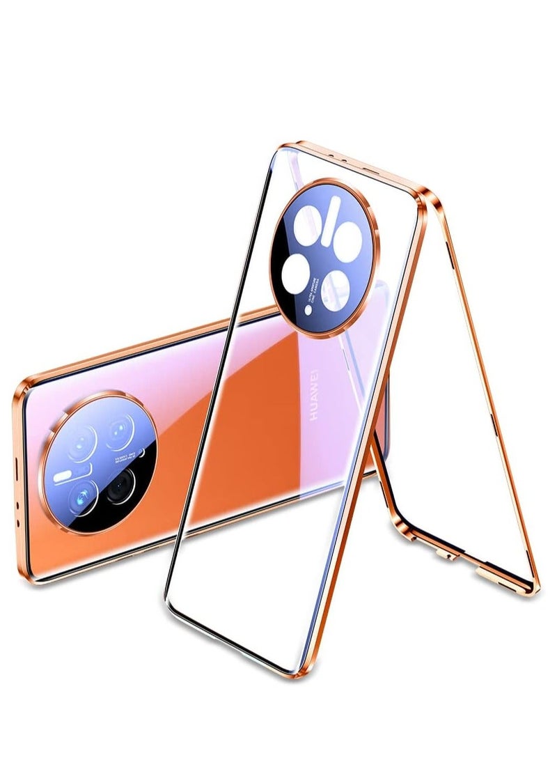 Arabest Huawei Mate 50 Pro case for, Magnetic Body Metal Frame Double Sided Clear Tempered Glass Shockproof with Camera Protection Cover Thin, Protector Case for Mate 50 Pro (Gold) - Image 1