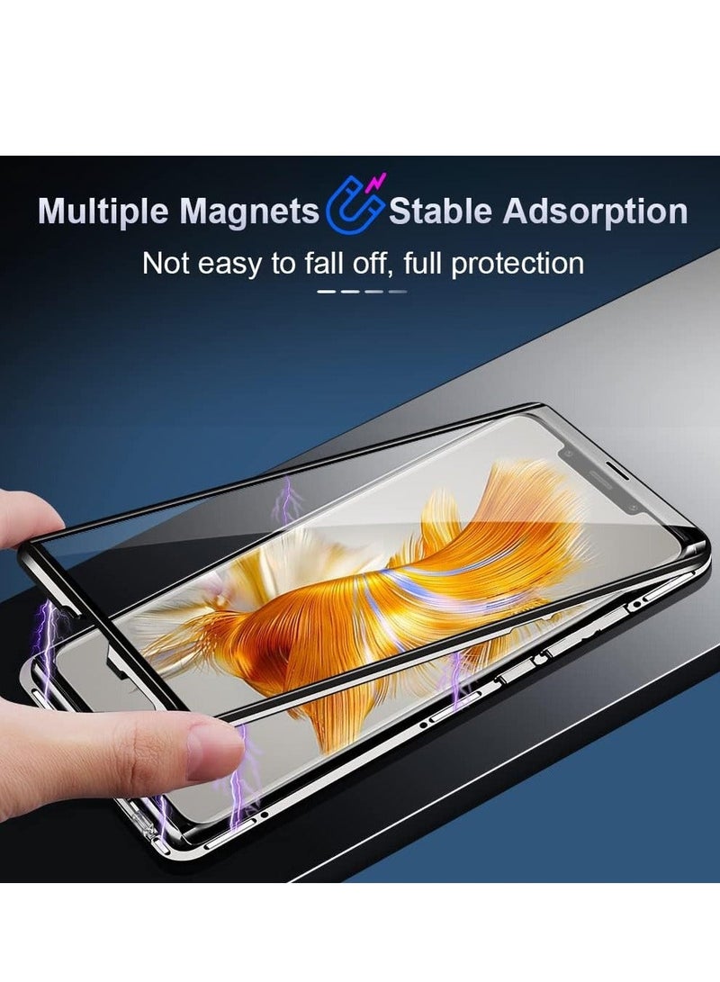 Arabest Huawei Mate 50 Pro case for, Magnetic Body Metal Frame Double Sided Clear Tempered Glass Shockproof with Camera Protection Cover Thin, Protector Case for Mate 50 Pro (Gold) - Image 4