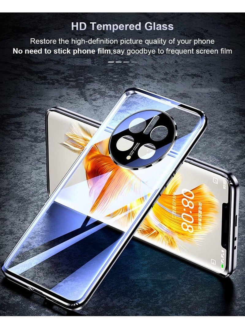 Arabest Huawei Mate 50 Pro case for, Magnetic Body Metal Frame Double Sided Clear Tempered Glass Shockproof with Camera Protection Cover Thin, Protector Case for Mate 50 Pro (Gold) - Image 3