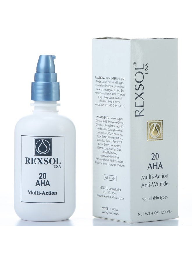 REXSOL 20 AHA Multi-action Anti-Wrinkle Cream | With Vitamin E, Algae Extract, Ginseng Extract, Calendula Extract, Caviar Extract | Diminishes appearance of fine lines & wrinkles. (120 ml / 4 fl oz) - Image 1
