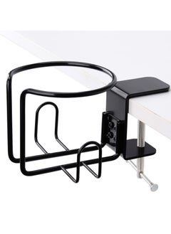 Excefore Large Desk Cup Holder, 1 Pack Clip On Table Anti-Spill Cup for Lawn Chair, Horizontal or Vertical Mount (Black)  - Image 1