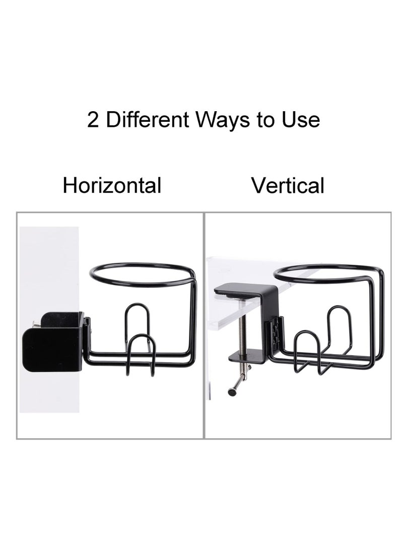 Excefore حامل أكواب كبير للمكتب، 1 عبوة مشبك على الطاولة ضد الانسكاب لكراسي الحديقة، تركيب أفقي أو عمودي (أسود) - Image 5