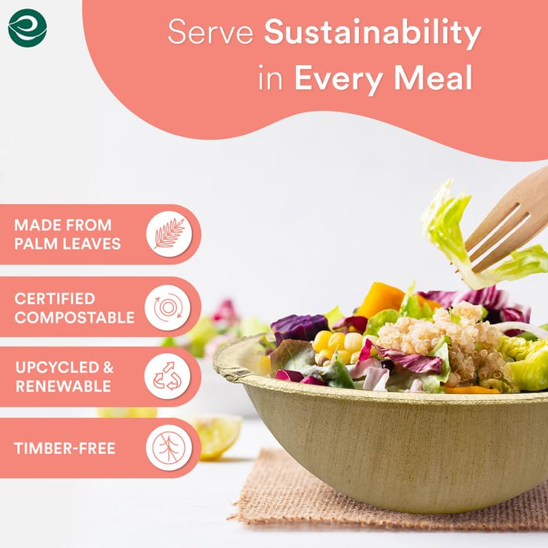 ECO SOUL 100% Compostable, Biodegradable, Disposable Palm Leaf Bowls |6 inch, 16oz, pack of 50 (Round) | Like Bamboo Bowls, Eco-friendly | Sturdy, Microwave & Oven Safe - Image 3