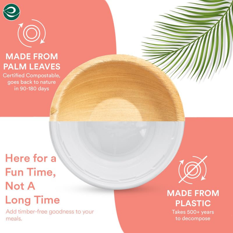ECO SOUL 100% Compostable, Biodegradable, Disposable Palm Leaf Bowls |6 inch, 16oz, pack of 50 (Round) | Like Bamboo Bowls, Eco-friendly | Sturdy, Microwave & Oven Safe - Image 5