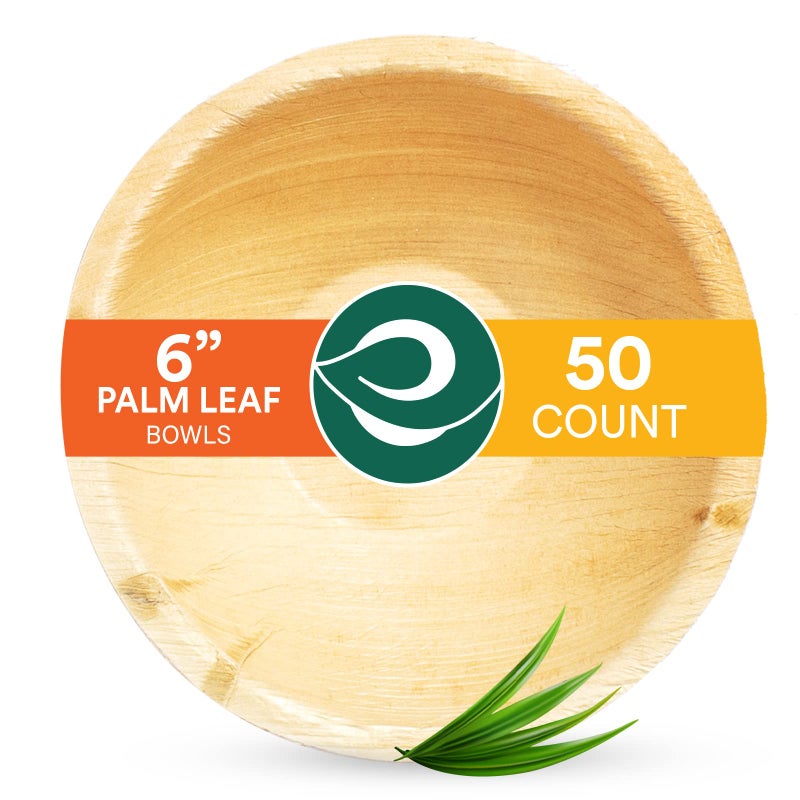 ECO SOUL 100% Compostable, Biodegradable, Disposable Palm Leaf Bowls |6 inch, 16oz, pack of 50 (Round) | Like Bamboo Bowls, Eco-friendly | Sturdy, Microwave & Oven Safe - Image 1