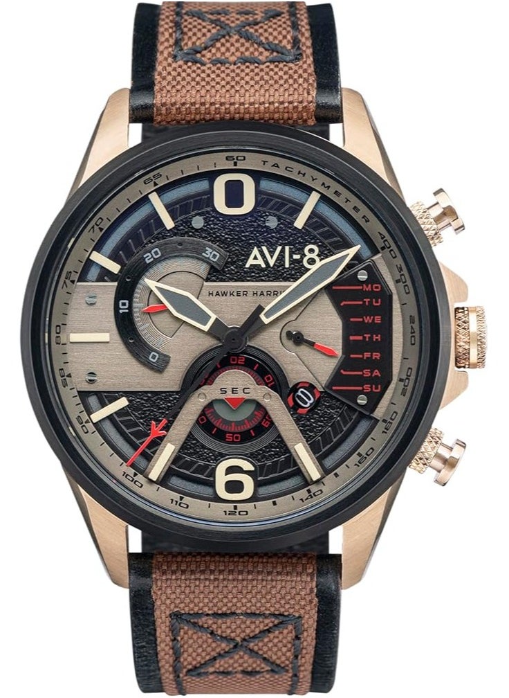 AVI-8 AV-4056-06, Chronograph Men Watches, Leather Brown Strap  - Image 1