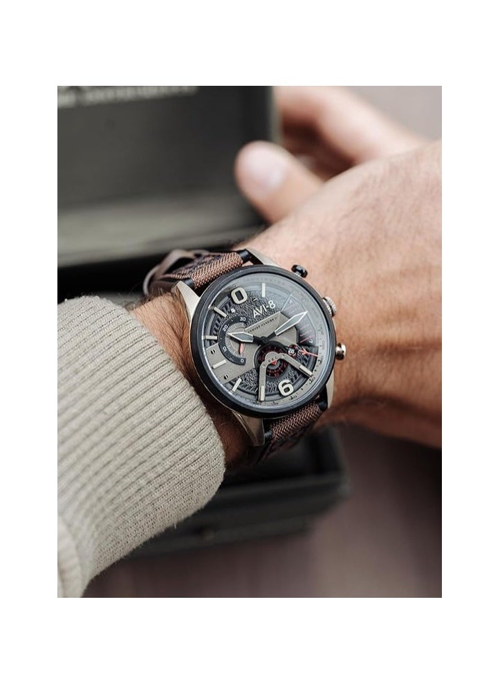 AVI-8 AV-4056-06, Chronograph Men Watches, Leather Brown Strap  - Image 2