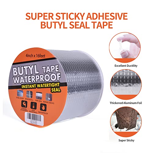 TAPEBEAR Butyl Tape Waterproof Sealing Tape Aluminum Foil Tape, for RV Repair, Window, Silicone, Glass & EDPM Roof Leak Patching, Boat and Pipe Sealing, Silver, 4inch x16feet - Image 2