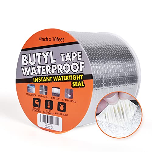 TAPEBEAR Butyl Tape Waterproof Sealing Tape Aluminum Foil Tape, for RV Repair, Window, Silicone, Glass & EDPM Roof Leak Patching, Boat and Pipe Sealing, Silver, 4inch x16feet - Image 1