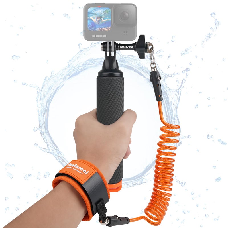 Fantaseal Action Camera Non-Slip Handler Floating Hand Grip Holder Mount + Steel-cored Safety Wrist Strap for GoPro Sony Insta360 Olympus Akaso Underwater Camcorder Diving Surfing Snorkeling Rafting Kayak Scuba - Image 1