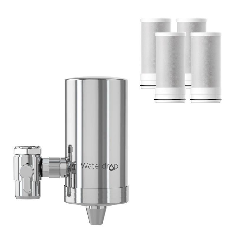 Waterdrop Water Filter for Sink Faucet, 360Â° Rotating Stainless Steel, NSF Certified Water Purifier for Kitchen Sink, 12 Months Long Lasting Tap Water Filter, Reduce Chlorine, 4 Filters - Image 1