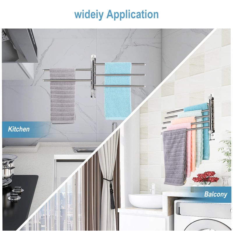 SCDGRW Swivel Towel bar 5 arm - Stainless Steel Bathroom Swing Towel Rack with Hook- Wall Mounted Towel Holder Storage Organizer for Bathroom Kitchen - Image 5