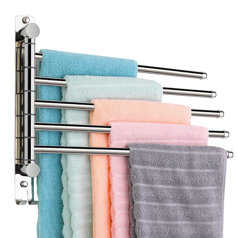 SCDGRW Swivel Towel bar 5 arm - Stainless Steel Bathroom Swing Towel Rack with Hook- Wall Mounted Towel Holder Storage Organizer for Bathroom Kitchen - Image 1
