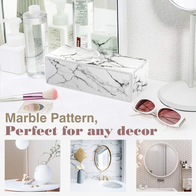 Luxspire Luxspire Cotton Swab Holder with Lid, Marble Pattern Cotton Ball Holder Dispenser, Bathroom Canister Storage Jar for Cotton Pads Bud Q-tip, Vanity Cosmetics Countertop Organizer with 3 Compartments  - Image 5