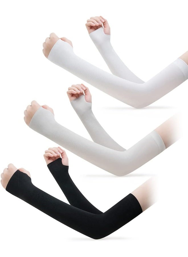 ECVV 3 Pairs UV Protection Cooling Arm Sleeves Sunblock Arm Cover with Thumb Hole for Driving Cycling Golf Basketball Arm Sleeves for Men Women - Image 2