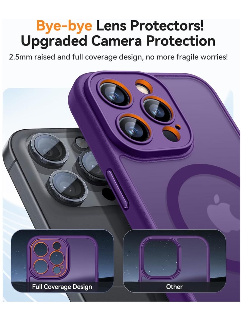 ESCASE Magnetic Cover for iPhone 14 Pro (6.1 Inches) MagSafe Compatible [Full Camera Protection], Translucent Matte Slim Protective Shockproof Case, Purple - Image 3