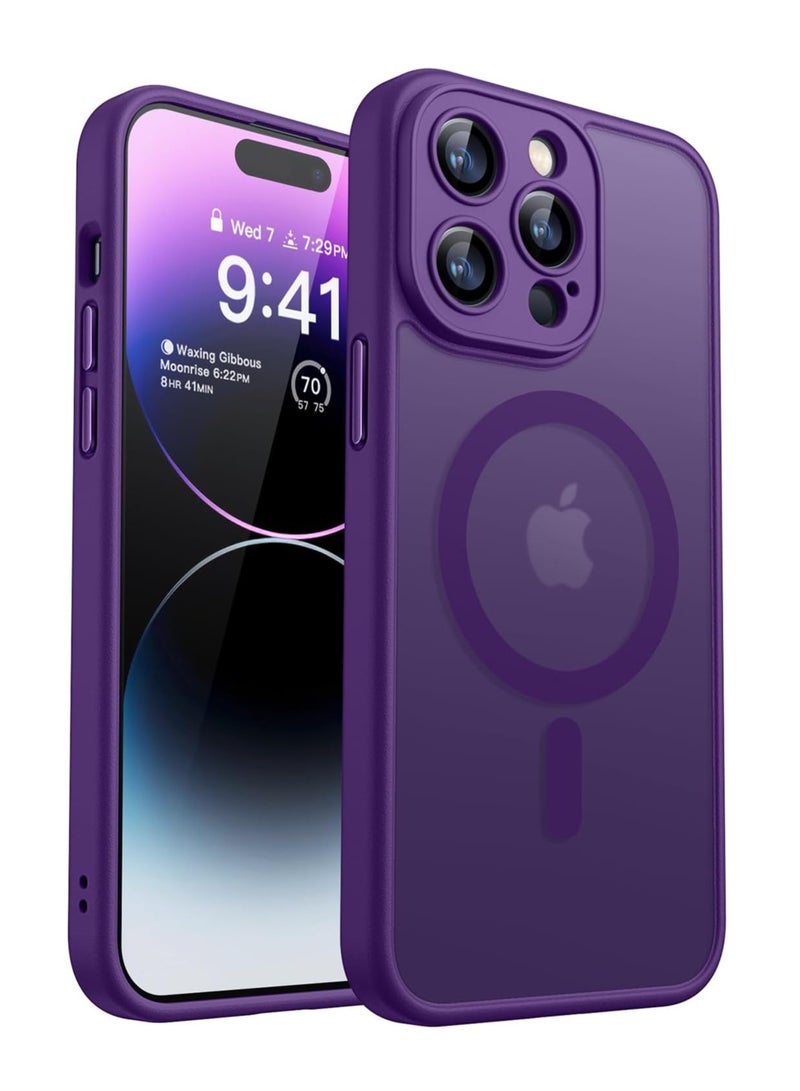 ESCASE Magnetic Cover for iPhone 14 Pro (6.1 Inches) MagSafe Compatible [Full Camera Protection], Translucent Matte Slim Protective Shockproof Case, Purple - Image 1