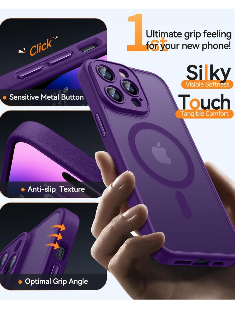 ESCASE Magnetic Cover for iPhone 14 Pro (6.1 Inches) MagSafe Compatible [Full Camera Protection], Translucent Matte Slim Protective Shockproof Case, Purple - Image 5