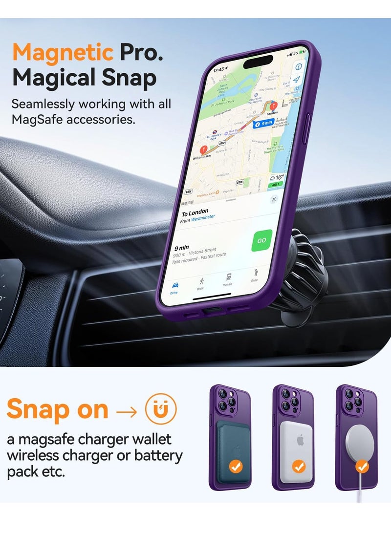 ESCASE Magnetic Cover for iPhone 14 Pro (6.1 Inches) MagSafe Compatible [Full Camera Protection], Translucent Matte Slim Protective Shockproof Case, Purple - Image 4