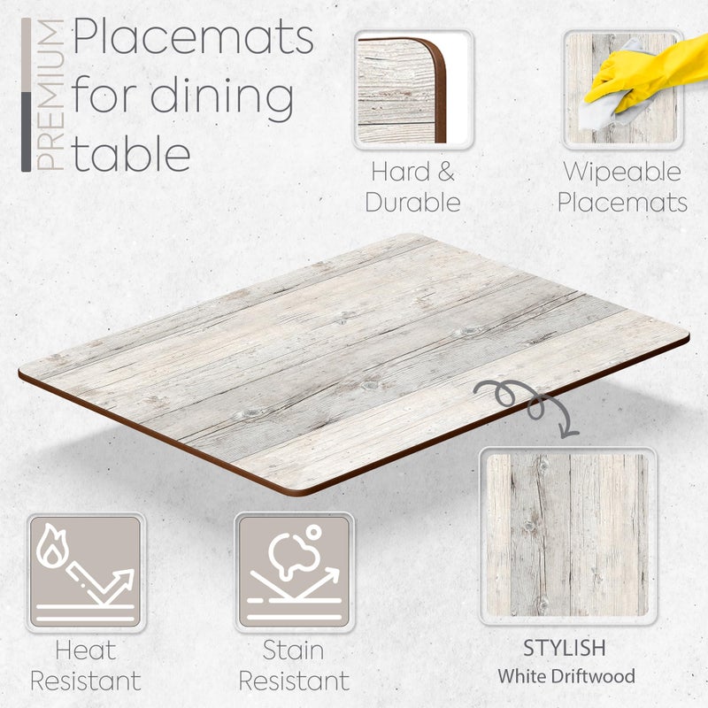 Moderry Set of 4 Heat Resistant Cork Placemats for Dining Table with Free Set of 4 Matching Drink Coasters Cork Wood Design Print 16 x 12 Inches Cork Backed Hard Placemats (White Driftwood) - Image 2