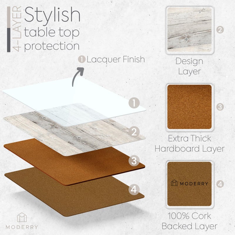 Moderry Set of 4 Heat Resistant Cork Placemats for Dining Table with Free Set of 4 Matching Drink Coasters Cork Wood Design Print 16 x 12 Inches Cork Backed Hard Placemats (White Driftwood) - Image 3
