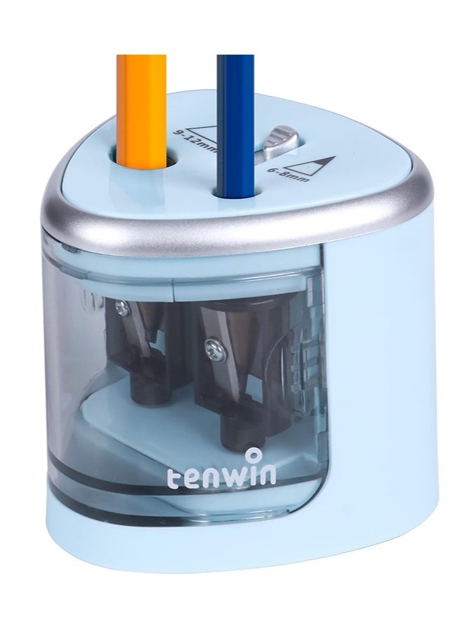 tenwin Double Hole Electric Pencil Sharpener, Multi-Functional Automatic Pencil Sharpeners Battery Operated with 2 Holes (6-8mm, 9-12mm) for School/Office/Home, Blue  - Image 1