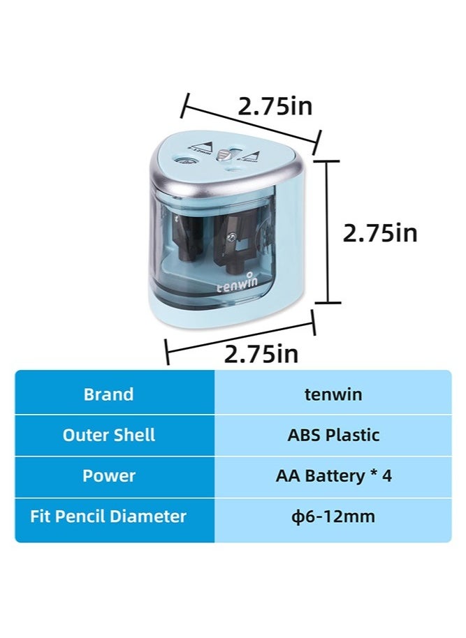 tenwin Double Hole Electric Pencil Sharpener, Multi-Functional Automatic Pencil Sharpeners Battery Operated with 2 Holes (6-8mm, 9-12mm) for School/Office/Home, Blue  - Image 2